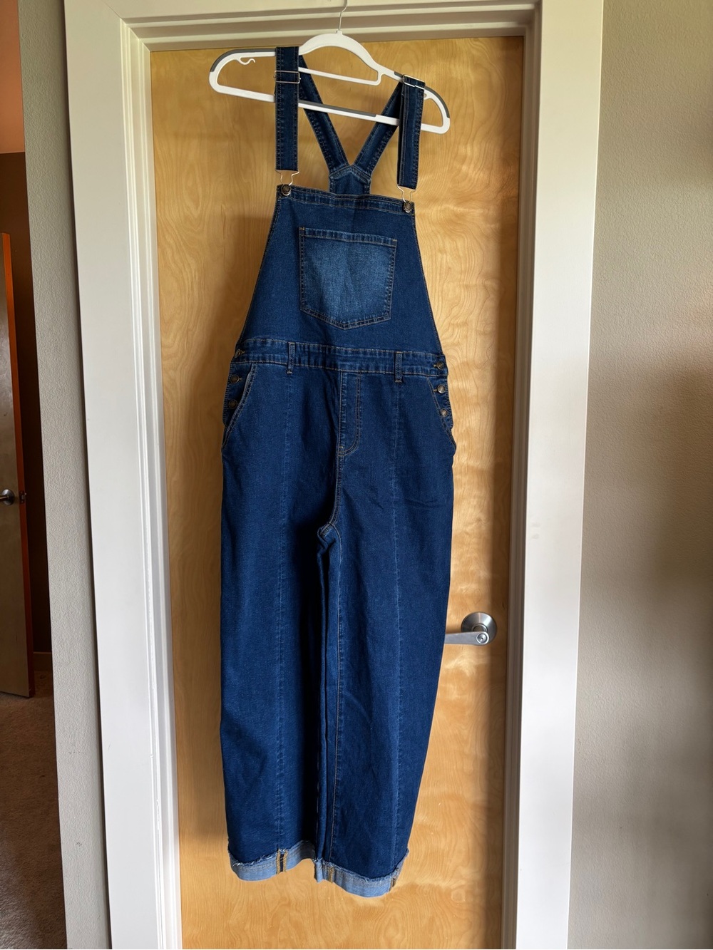 Denim Overalls XL Dark Wash Relaxed Fit Cuffed Frayed Hem Bib Dungarees